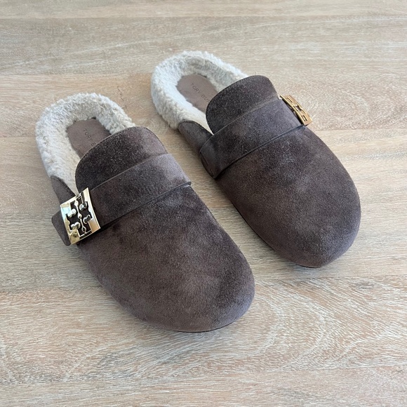 Tory Burch Mellow Suede Shearling Mules - Picture 1 of 12